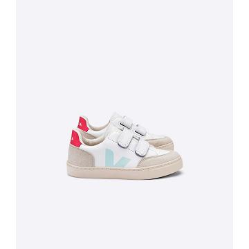 Kids' Veja V-12 LEATHER Sneakers White/Beige | ZA 878LIS